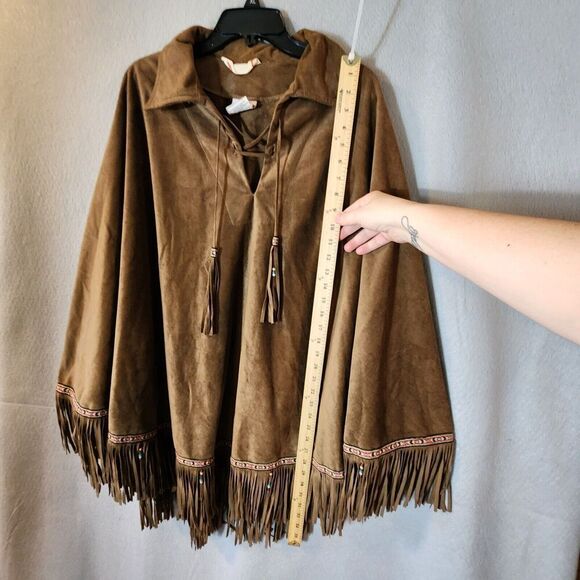 VTG Milton Funwear Poncho Adult Women L / XL Boho Native Indian Feather Costume - Picture 10 of 14